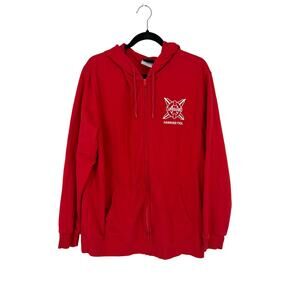 Stranger Things Full Zip Up Hoodie Sweatshirt Mens Size XL Red Hawkins Lifeguard